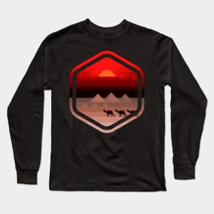 Giza Pyramid Panorama Pixel Art Long Sleeve T-Shirt